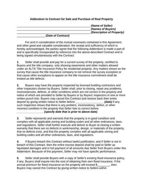 Addendum to Contract for Sale and Purchase of Real Property Doc ...