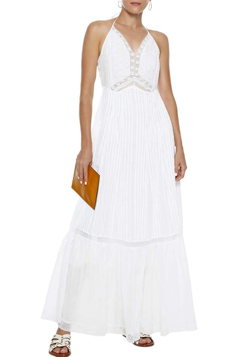 Love Sam Embroidered Pleated Cotton-gauze Maxi Dress White - Lyst