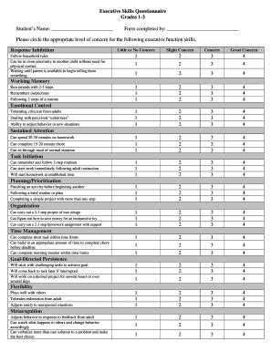 Fillable Online vfes Executive Skills Questionnaire Grades 1-3 Student ...