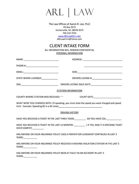 ARL Law Client Intake Form - Blank Fillable Template | Fill Out, Print ...