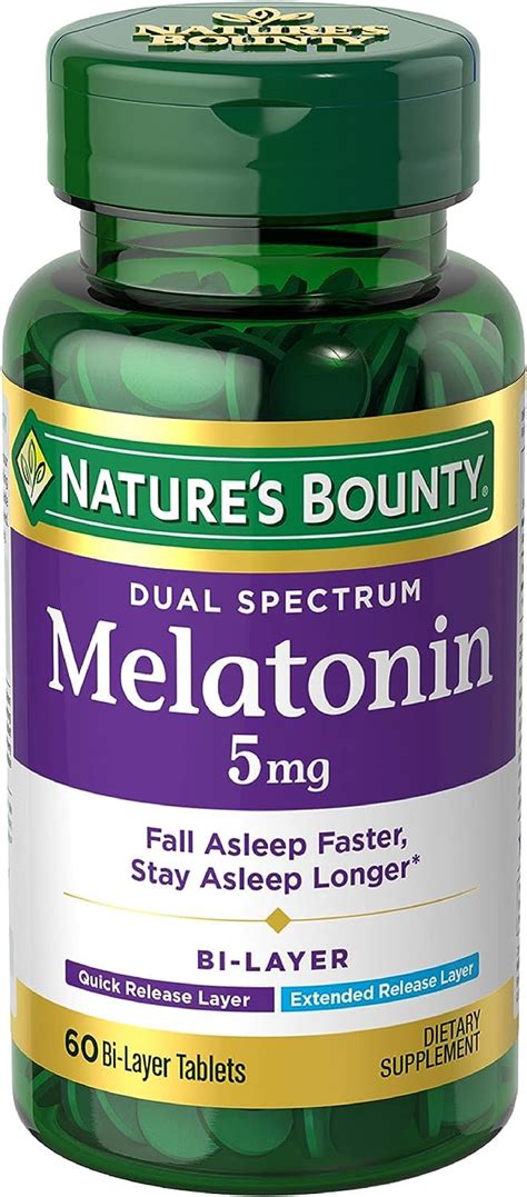 Nature's Bounty Dual Spectrum Bi-Layer Melatonin 5 mg Tablets - 60 ...