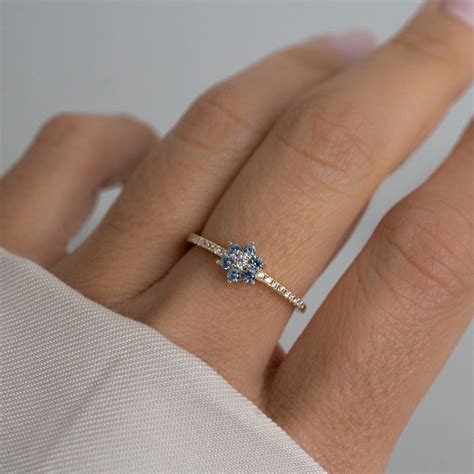 Jeluxa™ Blue Blossom Floral CZ Ring – Elegant Diamond Look Gold Plated ...