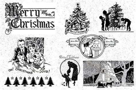 Retro Christmas Clip Art Black And White Retro Christmas Black And