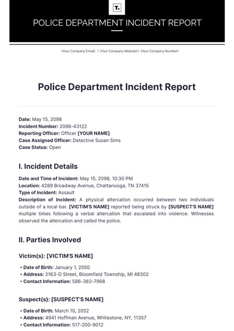 Free Police Department Incident Report Template to Edit Online