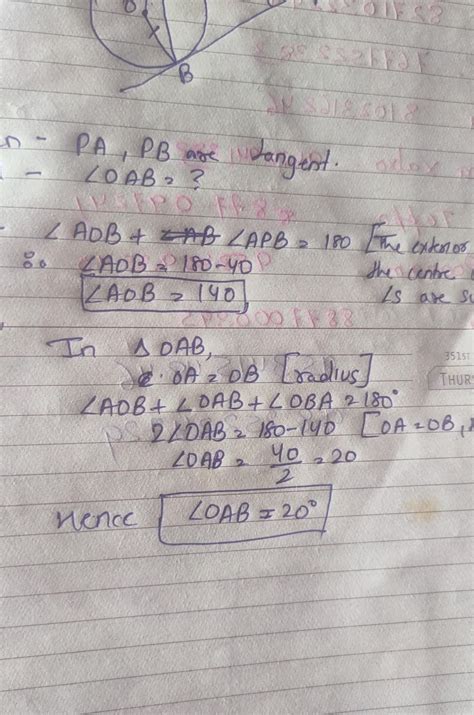 If PA and PB are tangents to the circle with centre O such that ∠APB ...