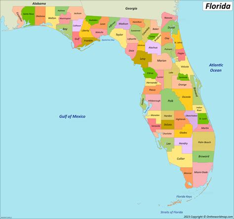 Florida County Map - List of counties in Florida - Ontheworldmap.com