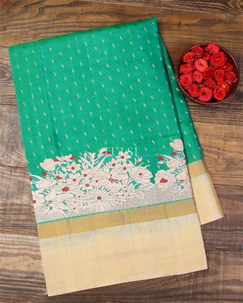 Buy Greenish Blue Soft Silk Embroidery Saree T628670