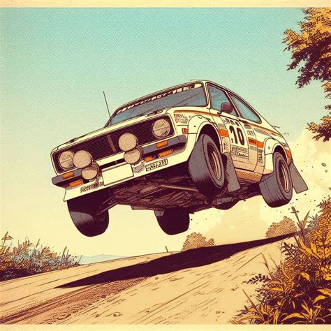 Rally Retro Art | Vintage Car Flying