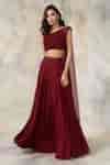 Buy Maroon Net, Georgette Asymmetric Embellished Lehenga Set For Women ...
