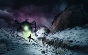 Wallpaper silhouette, torch, robot, fog, fantasy hd, picture, image