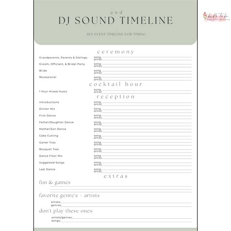 Wedding DJ Timeline Template, DJ Wedding Music Planning Guide, Wedding ...