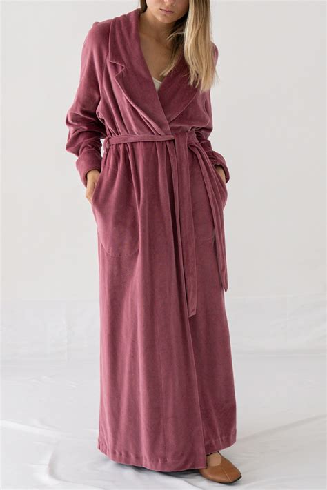 Luxurious Floor Length Robe for Woman Velvet 100% Cotton Pale Fuchsia ...