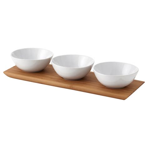 TYNGDLÖS tray with 3 bowls, bamboo/white - IKEA