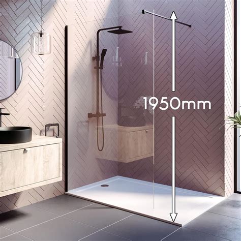 Buy 1200mm Black Wet Room Shower Screen Panel 8mm Easy Clean Glass Walk ...