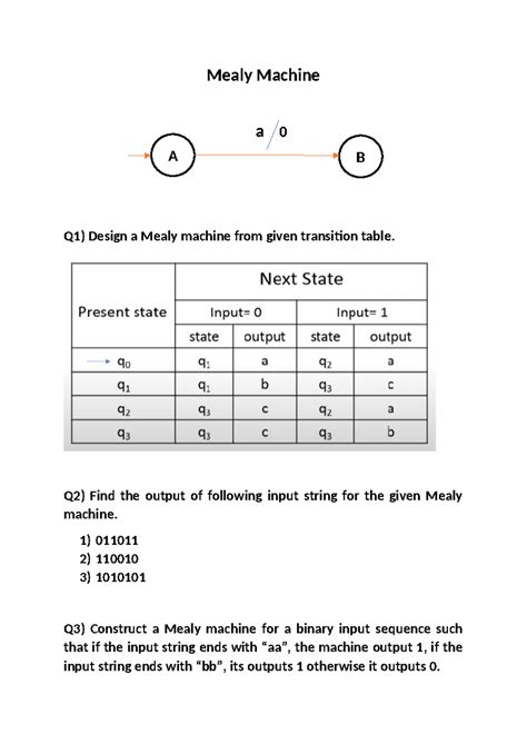 Mealy Machine - Computer Science - Q2) Find the output of following ...