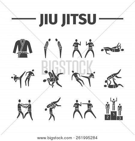 Jujutsu Martial Art Icons. Vector Sports Signs  