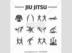 Jujutsu Martial Art Icons. Vector Sports Signs  