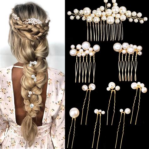 Amazon.com : 5 Pieces Gold Bridal Wedding Hair Combs Pearl Hair Pins ...