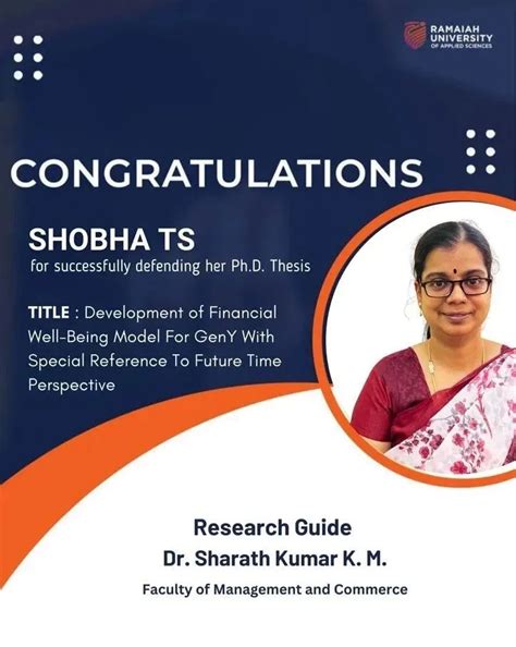 Congratulations to Dr. Shobha T S - Faculty of Management and Commerce ...