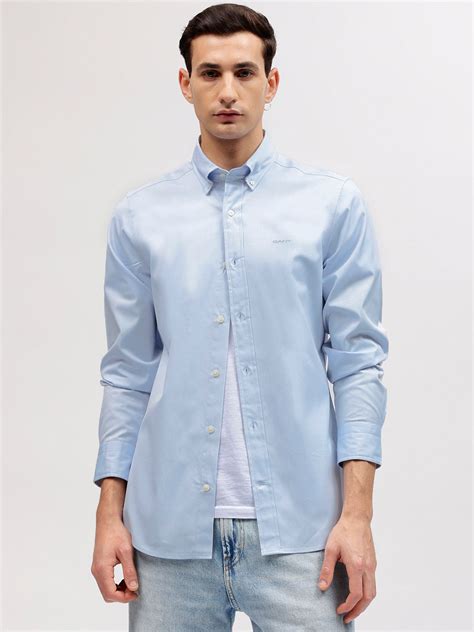 Gant Men Blue Solid Button-down Collar Shirt - Iconic India
