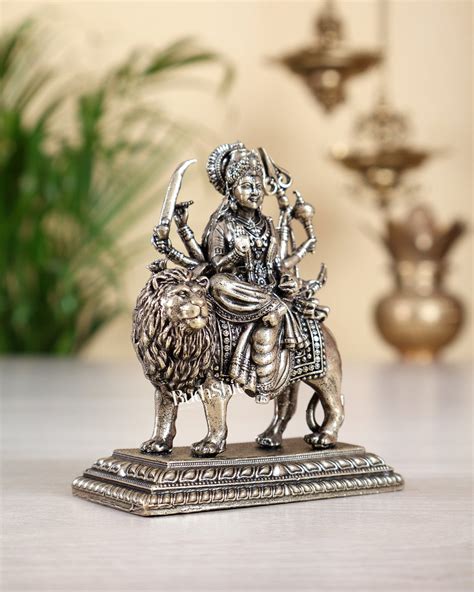 Brass Superfine Goddess Durga Ambe Mata on Lion with Base 3.5 inch ...