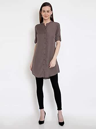 Recap Solid Rolled-up Long top Brown : Amazon.in: Clothing & Accessories