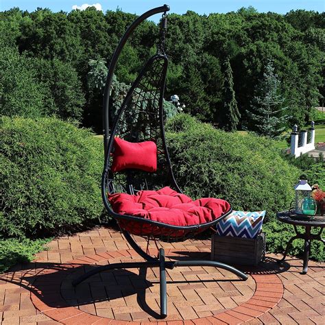 Buy Sunnydaze Phoebe Hanging Lounge Chair with Stand and Seat Cushions ...