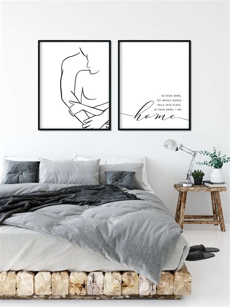 Abstract couple line art printable bedroom wall art set of 2 bedroom ...