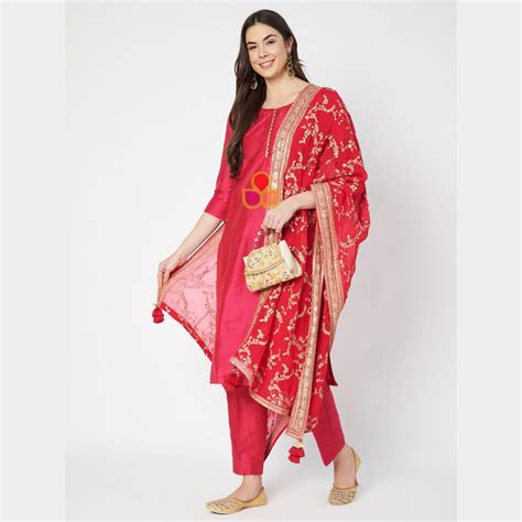 Pink Regal Zari Embroidered Chinnon Dupatta – anokherang