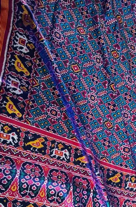 Blue Handloom Semi Patan Patola Pure Silk Saree - Luxurionworld