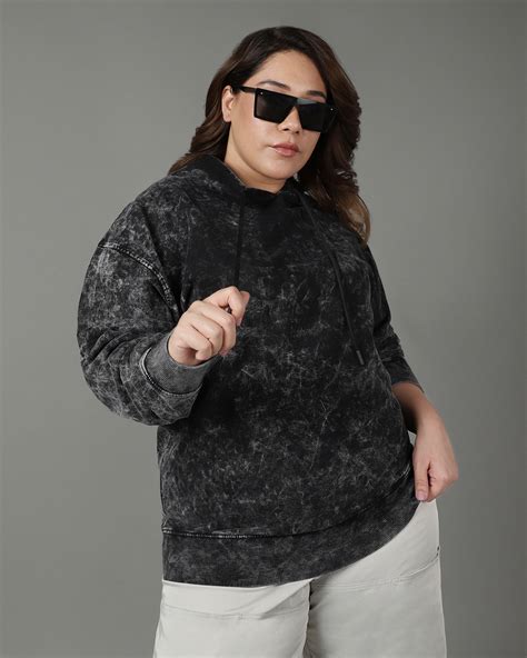 Buy Women's Black Acid Wash Oversized Plus Size Hoodies Online at Bewakoof