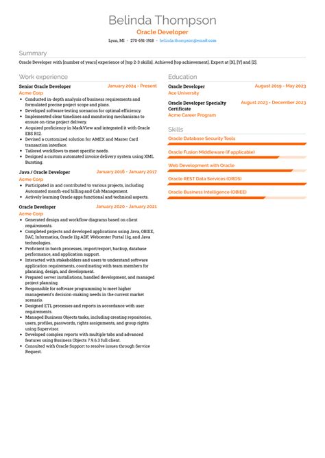 Image result for Oracle Developer Resume Sample