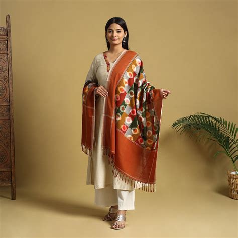 Multicolor Handloom Mercerized Cotton Pochampally Ikat Dupatta – iTokri ...
