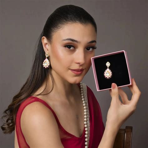 Meenakari Pink Polki Danglers – QUEENS JEWELS