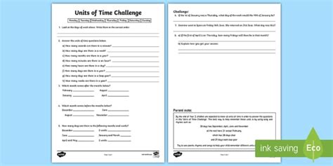 Units of Time Challenge Worksheet / Worksheet