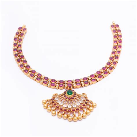 Silver Anite Collection Gold Polished Pink Stone Necklace For Women ...