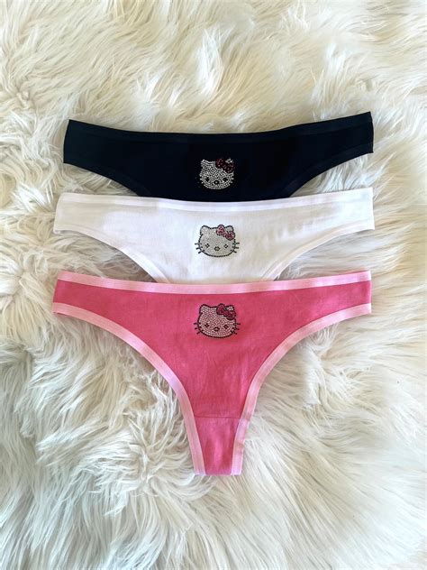 Hello Kitty Rhinestone Thong 3 Pack, Hello Kitty Thong, Cotton Thongs ...