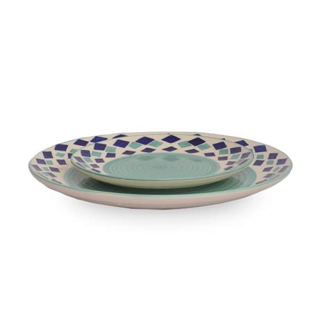 Handmade Ceramic Printed Passo Green Dinner Plates