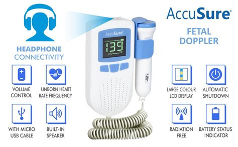 AccuSure Fetal Doppler for Doctors and Mothers Fetal Heart Rate Monitor ...