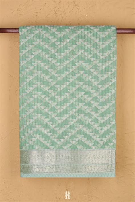 Kota Cotton Saree In Pastel Green With Chevron Design