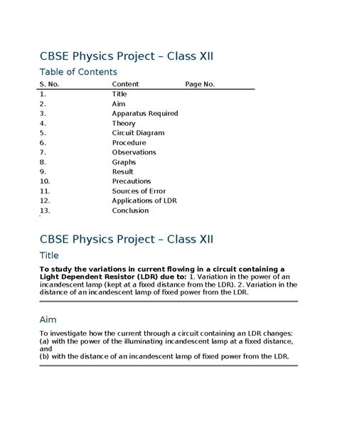 CBSE Physics Project Class XII: LDR Characteristics and Current ...