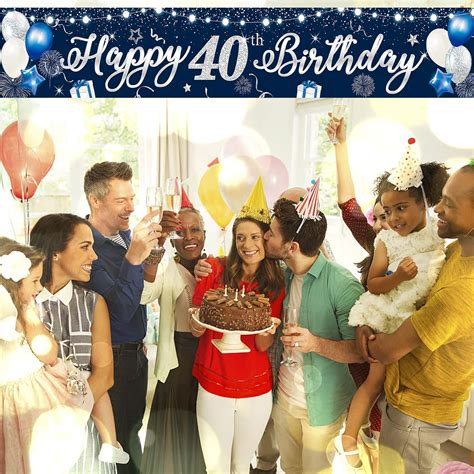 Buy Domgoge Happy 40th Birthday Decoration Banner Large Blue and Silver ...