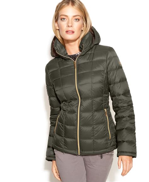 Michael Kors Michael Hooded Quilted Down Packable Puffer Coat in Green ...