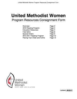 2017-2026 United Methodist Women Program Resources Consignment Form ...