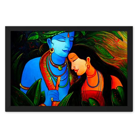 Ritwika's Radha Krishna Love Modern Art Wall Painting With Black Frame ...