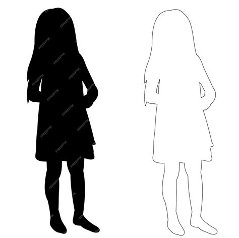 Premium Vector | Isolated silhouette little girl and outline