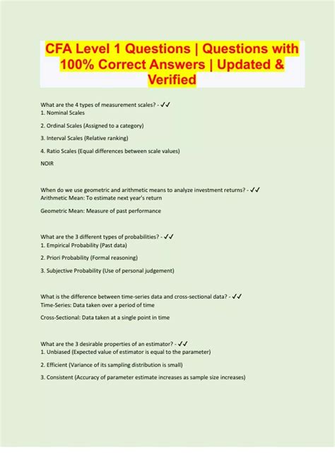CFA Level 1 Questions | Questions with 100% Correct Answers | Updated ...