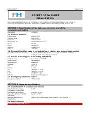 Ethanol 99,9%: Safety Data Sheet, Hazards, and Uses | Fred | Course Hero