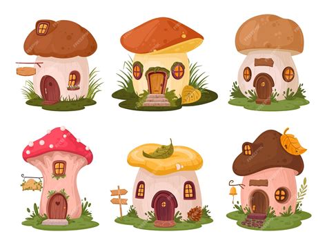 Premium Vector | Fantasy mushroom houses cartoon fairy tale forest ...