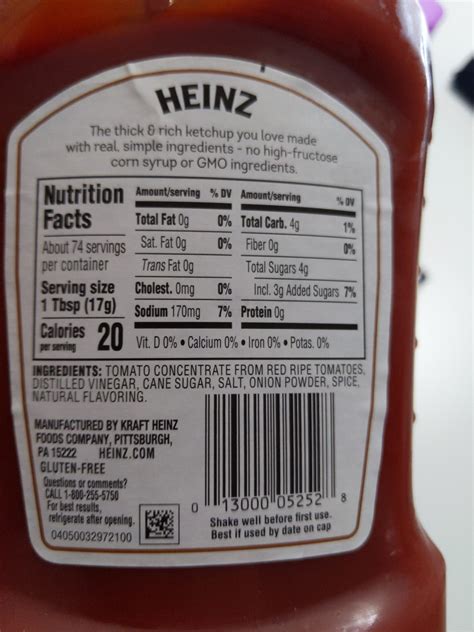 Heinz No Salt Added Ketchup Nutrition Facts at Seth Reynolds blog